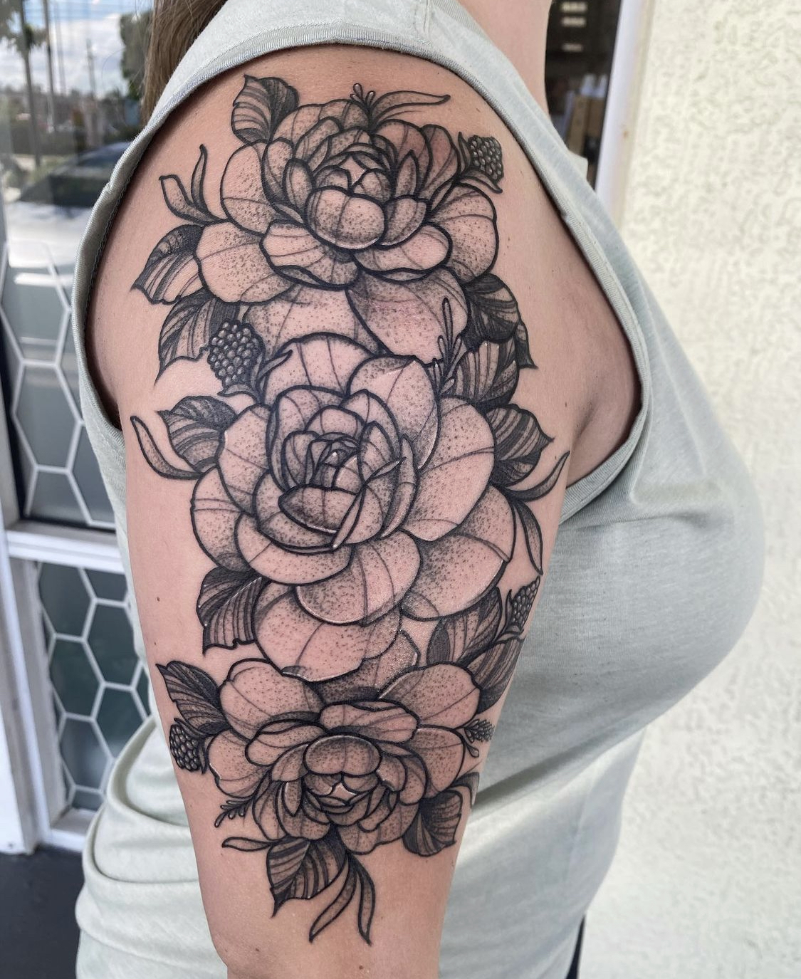Fine-line botanical forearm